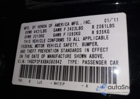 2011 Honda Accord 2.4 Ex-L z USA, uszkodzony, nr VIN 1HGCP2F8XBA080942